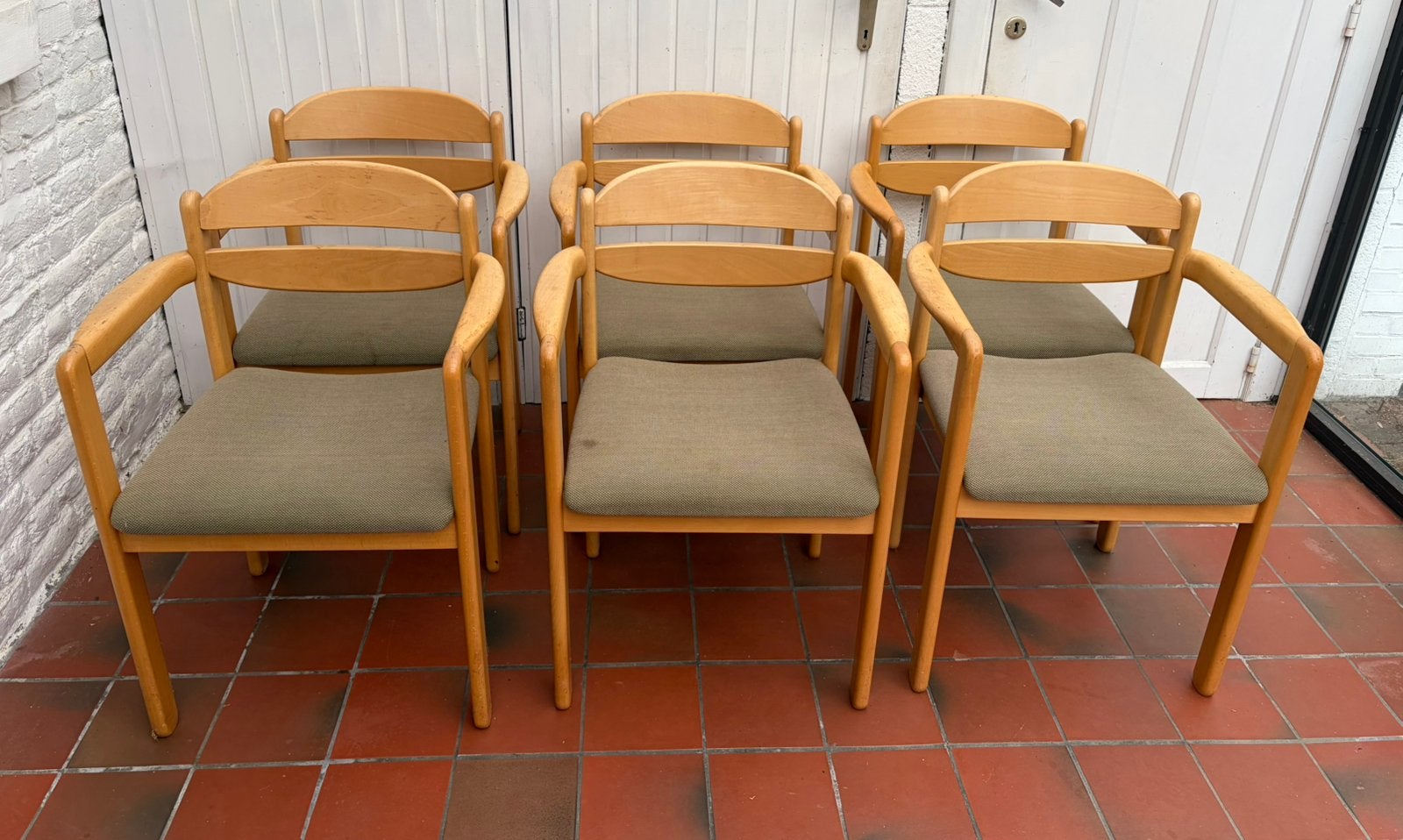6 chaises avec accoudoirs vintage, Enlèvement, Utilisé, Bois, Une