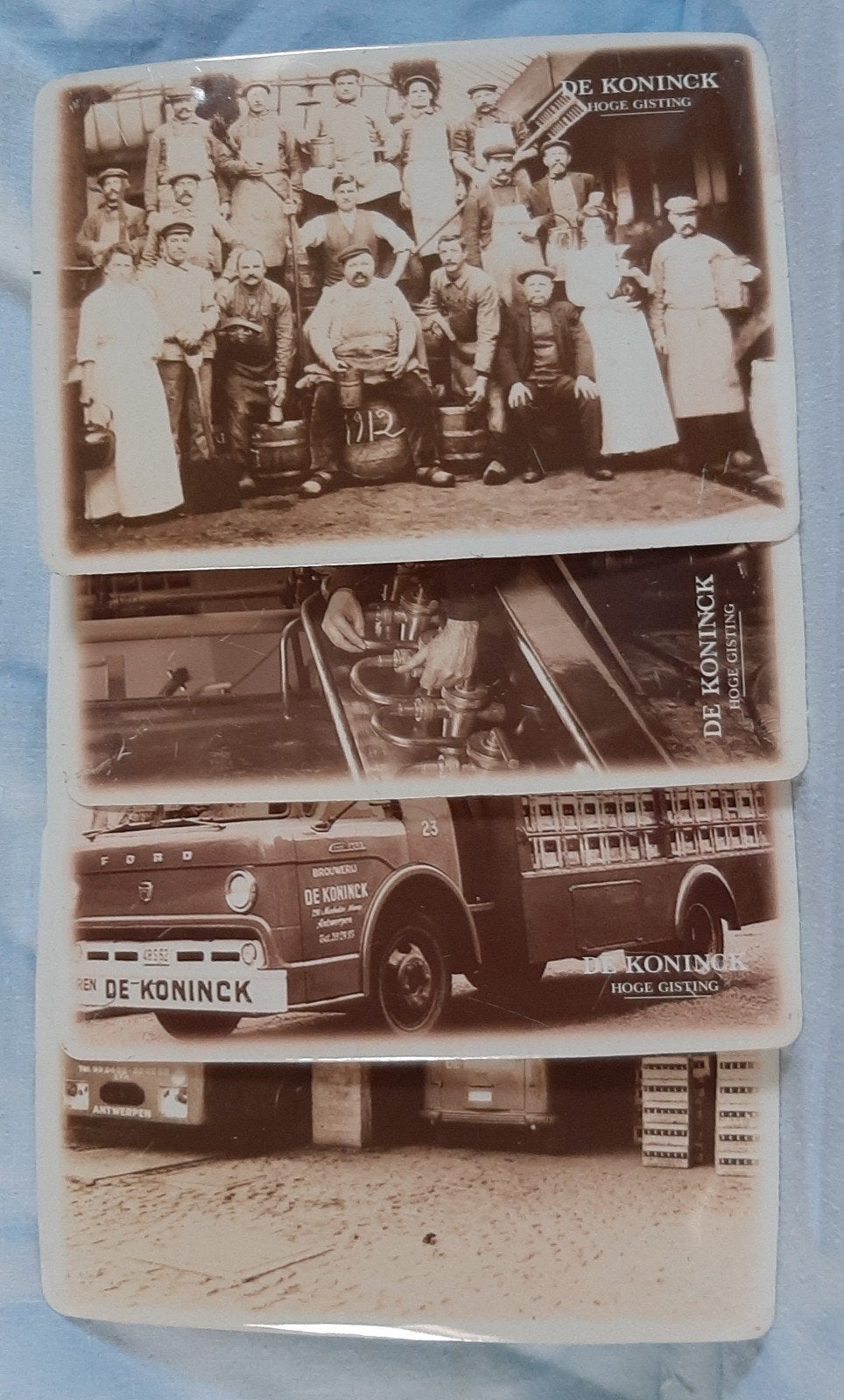 4 reclame kaarten/ansichtkaarten van De Koninck, Collections, Enlèvement ou Envoi, Comme neuf, Panneau, Plaque ou Plaquette publicitaire