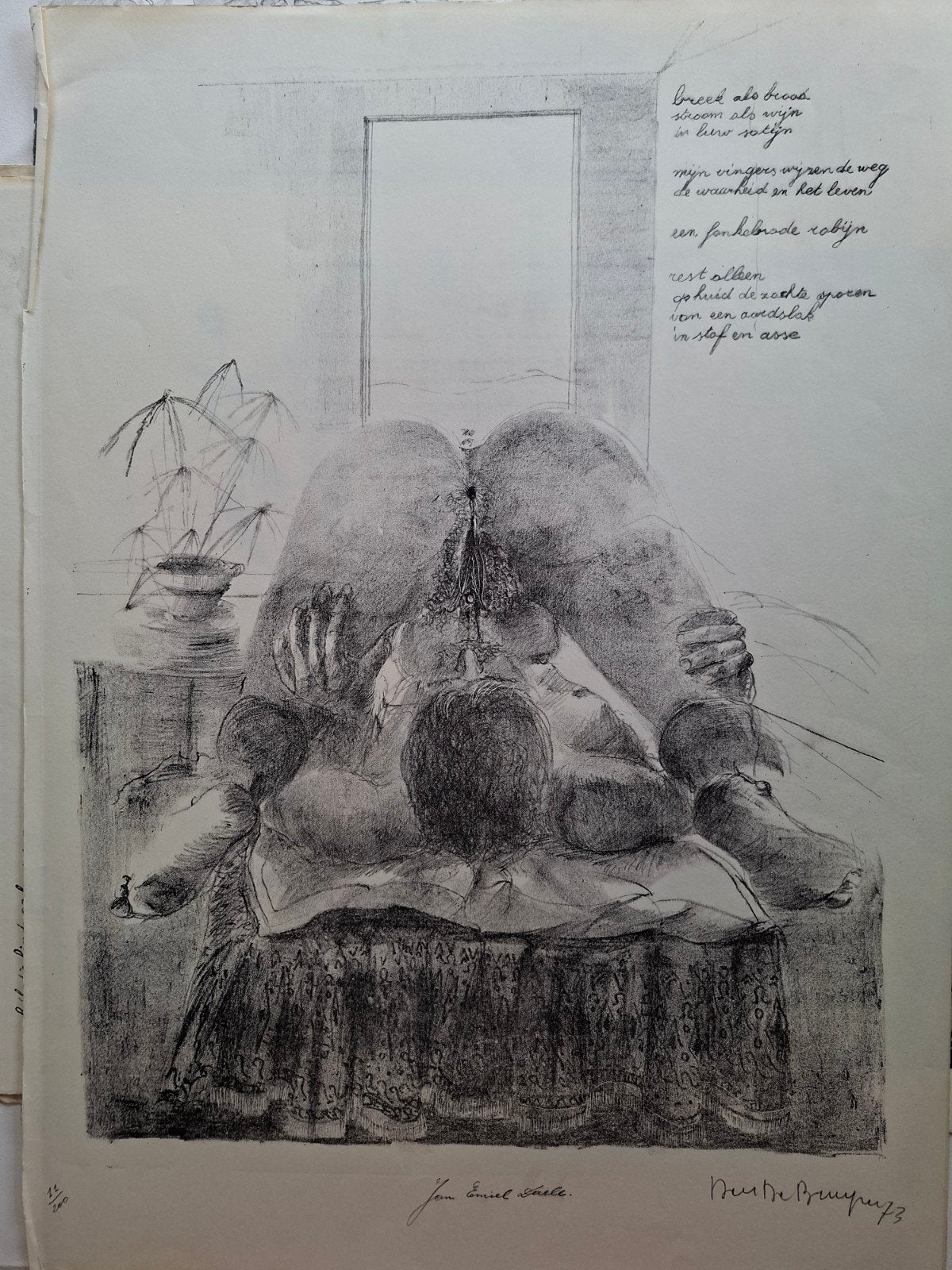 DE BRUYNE Dees "Breek als brood..." litho, Antiek en Kunst, Genummerd, Ophalen of Verzenden