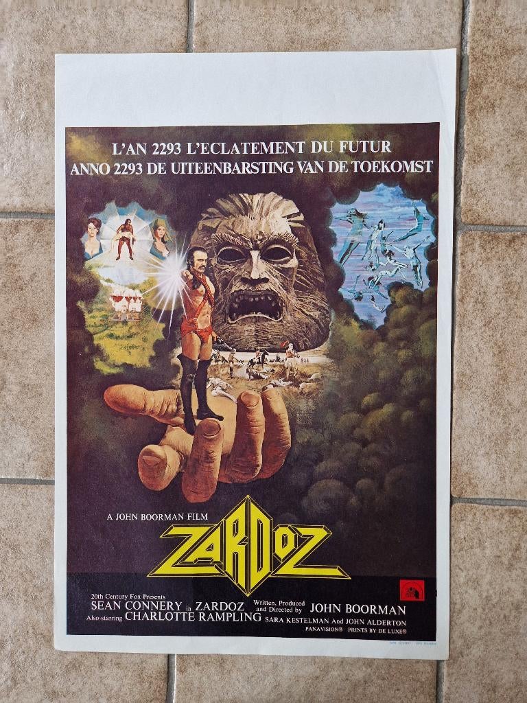 filmaffiche Sean Connery Zardoz 1974 filmposter, Rechthoekig Staand, Ophalen of Verzenden, Zo goed als nieuw, A1 t/m A3