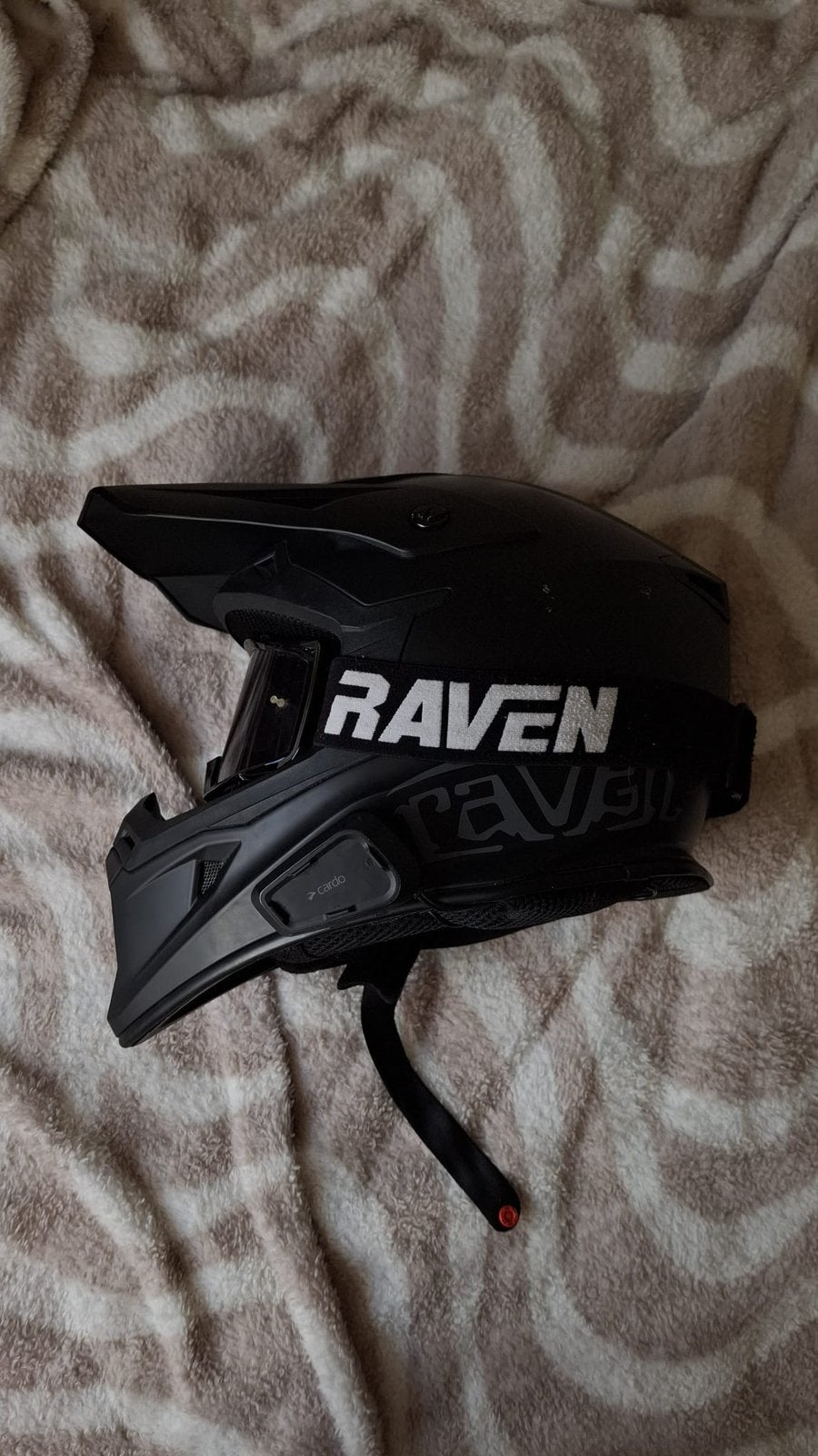 Raven helm met bril en met cardo systeem, Fietsen en Brommers, Brommerhelmen, Ophalen, Gebruikt, Large
