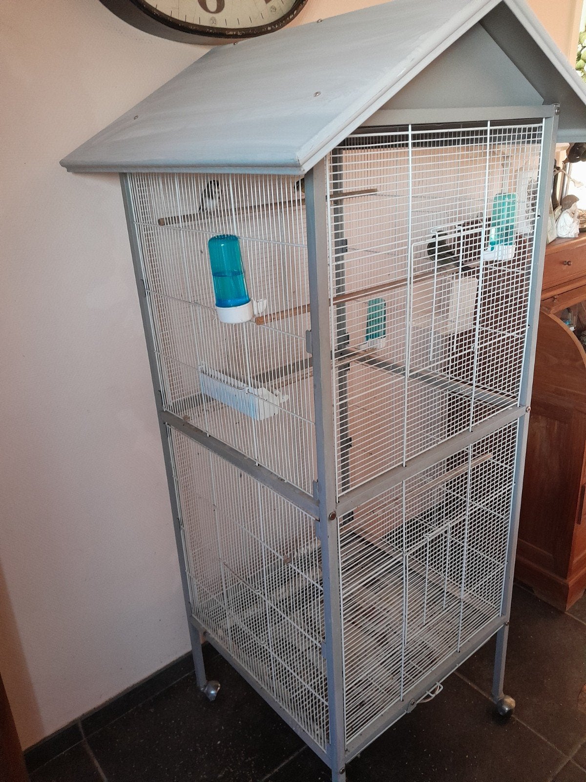 Grande cage à oiseaux avec 3 vrais oiseaux, Animaux & Accessoires, Enlèvement, Comme neuf, Métal, Cage à oiseaux