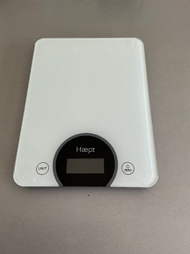 Keukenweegschaal haepi, Huis en Inrichting, Keuken | Keukenbenodigdheden, Verzenden, Zo goed als nieuw, Wit, Overige merken