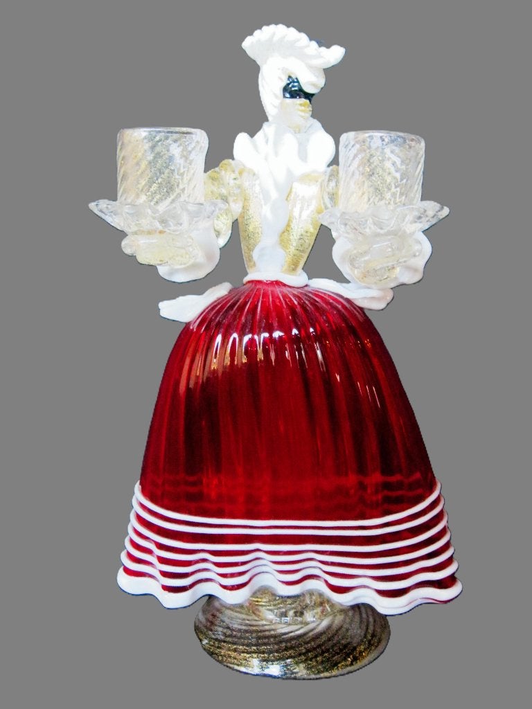 Italiaanse figurine kandelaar, gemaskerde courtisane, Ophalen, Glas