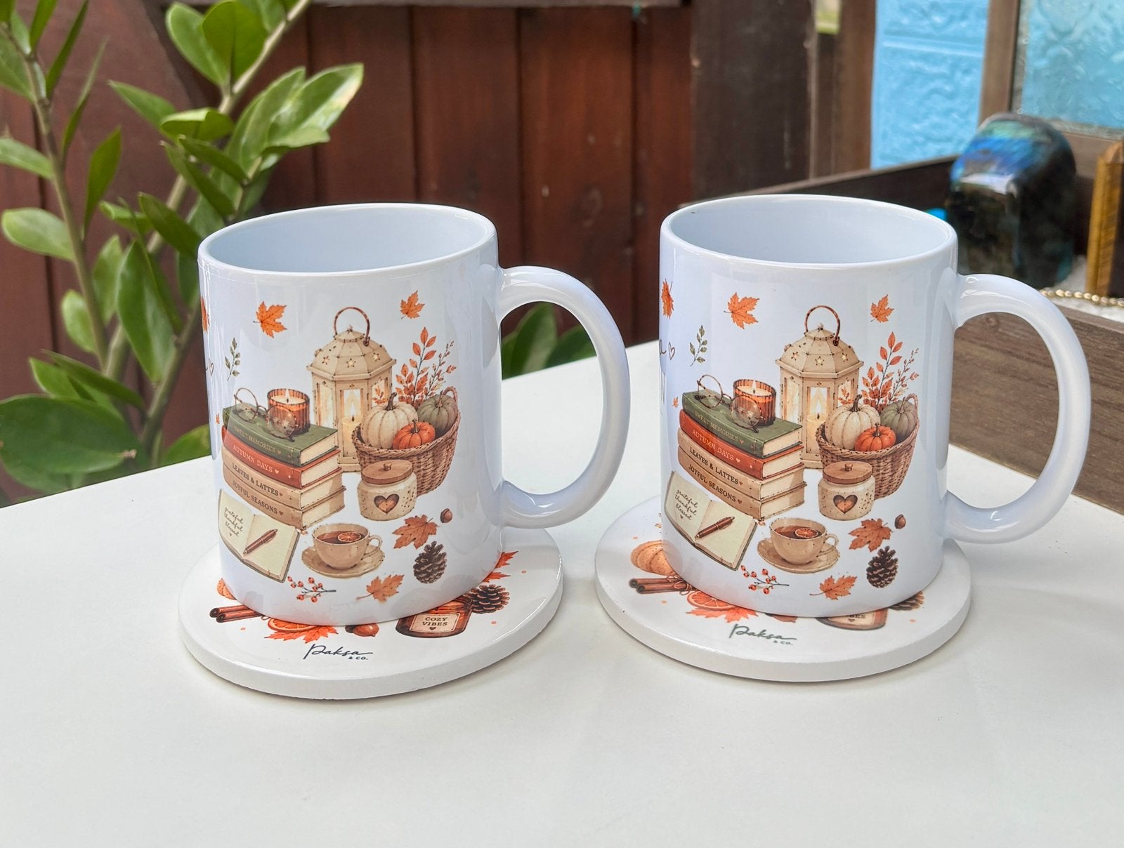Ensemble de 2tasses d'automne +2 sous-verres — Hello Autumn, Envoi, Comme neuf