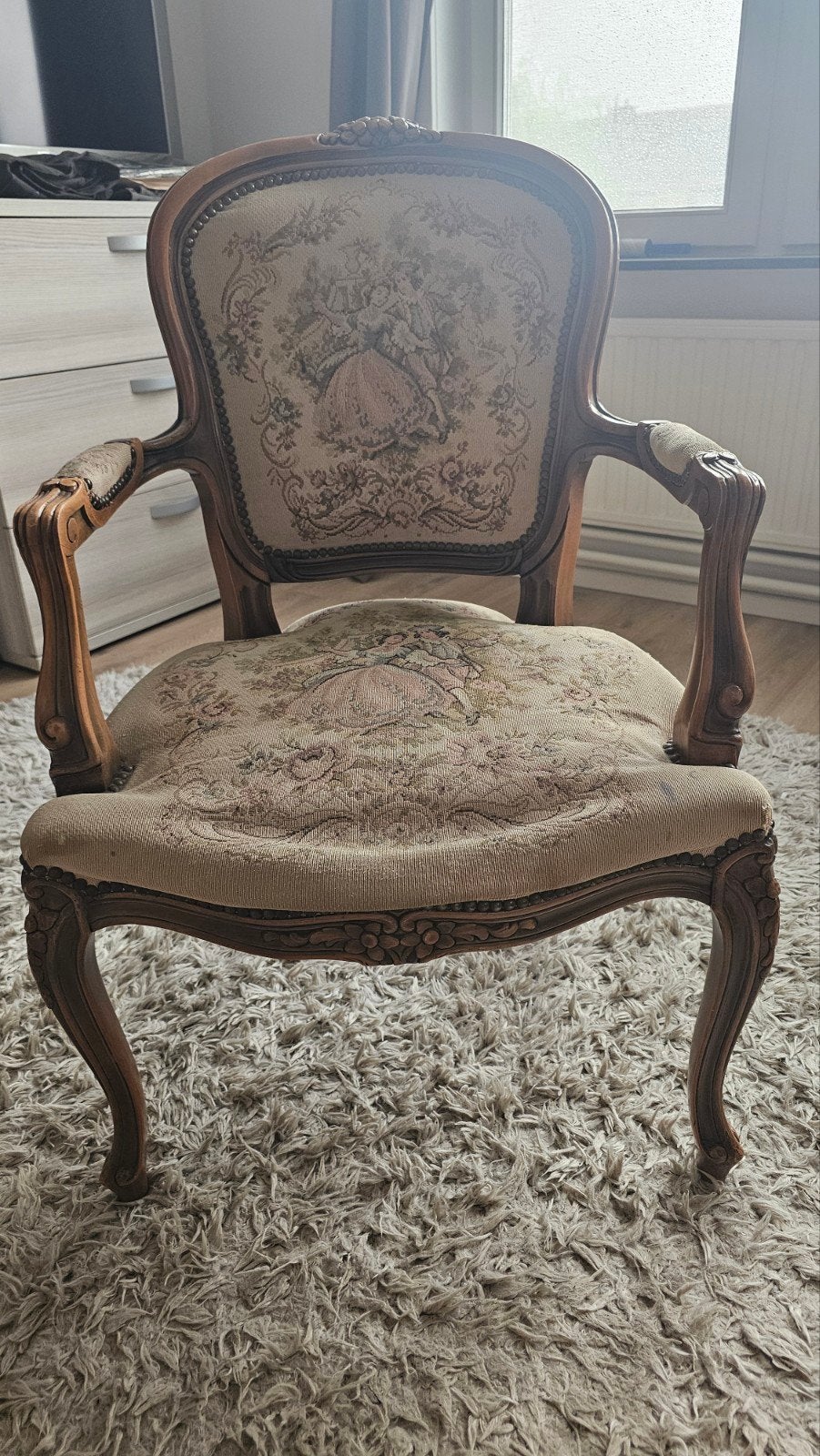 Antieke/vintage fauteuil Louis XV-stijl – houtsnijwerk & gob, Ophalen