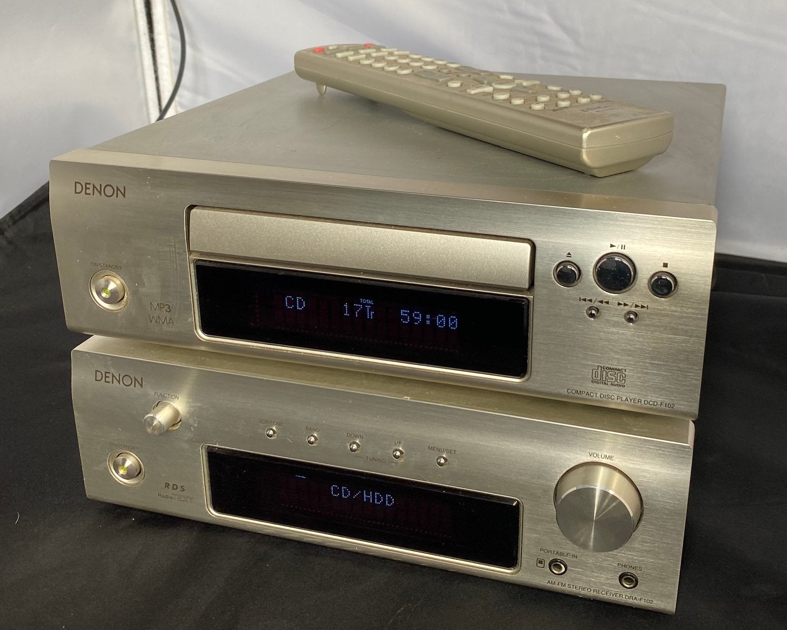 Denon DRA-F102 Reciever - DCD-F102 CD speler - Remote Contro, TV, Hi-fi & Vidéo, Chaîne Hi-fi, Comme neuf, Denon, Enlèvement