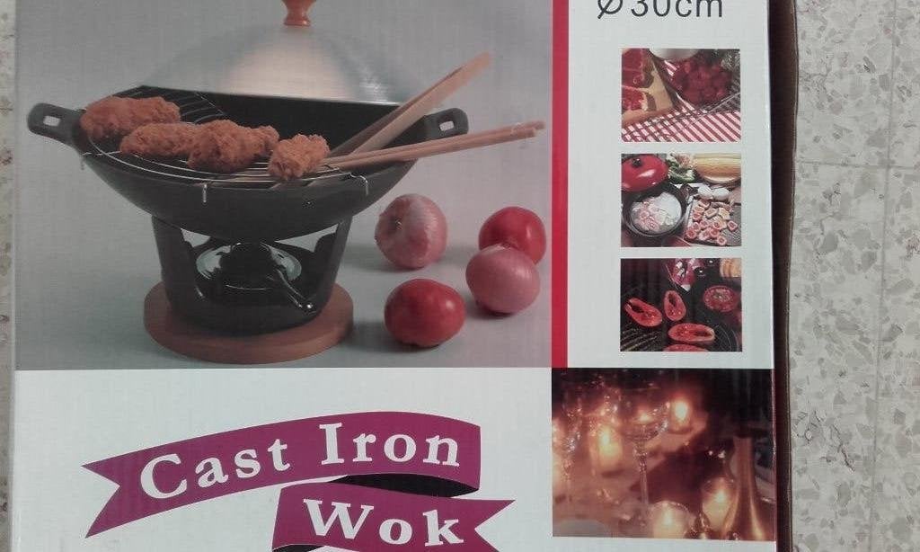 wokpan, Ophalen, Gietijzer, Nieuw, Met deksel