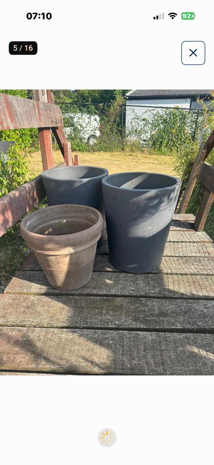 3 jardinieres et petit materiel de jardinage, Enlèvement, Utilisé