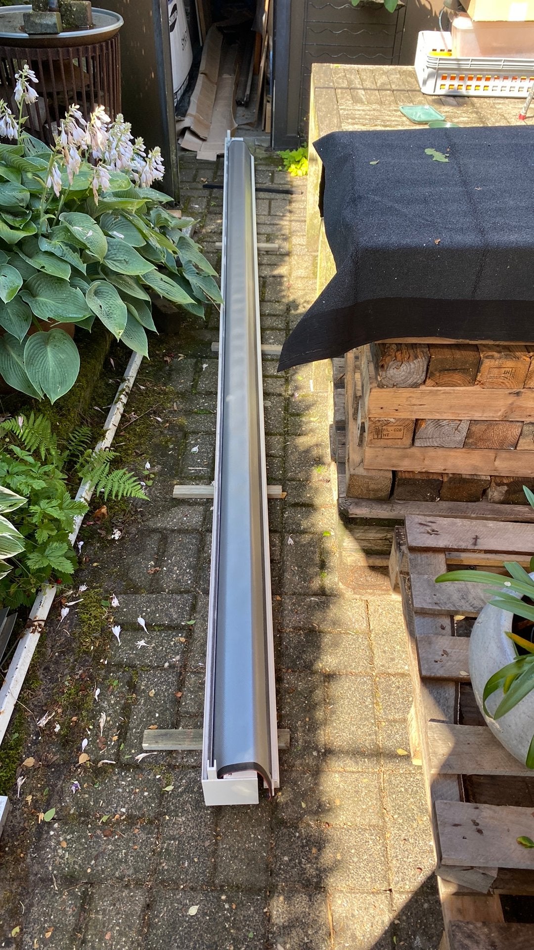Screen verduisterend donkergrijs 3m59 (luifel) doek 3m51,5, Ophalen, 150 tot 300 cm, 250 cm tot 450 cm, Screen