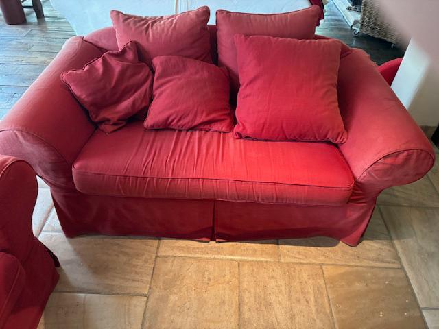 Salon set / set rode zetels, Huis en Inrichting, Ophalen, Gebruikt, Stof