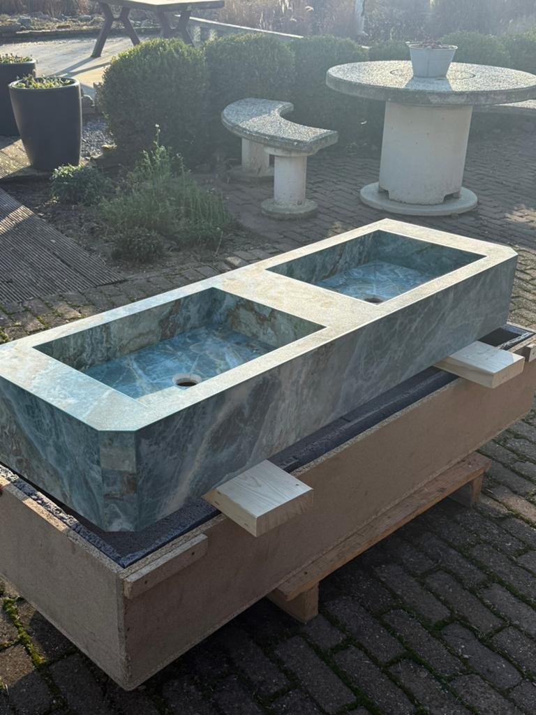 Porseleinen wastafelblad in blauw marmer look, Tuin en Terras, Ophalen, Zo goed als nieuw