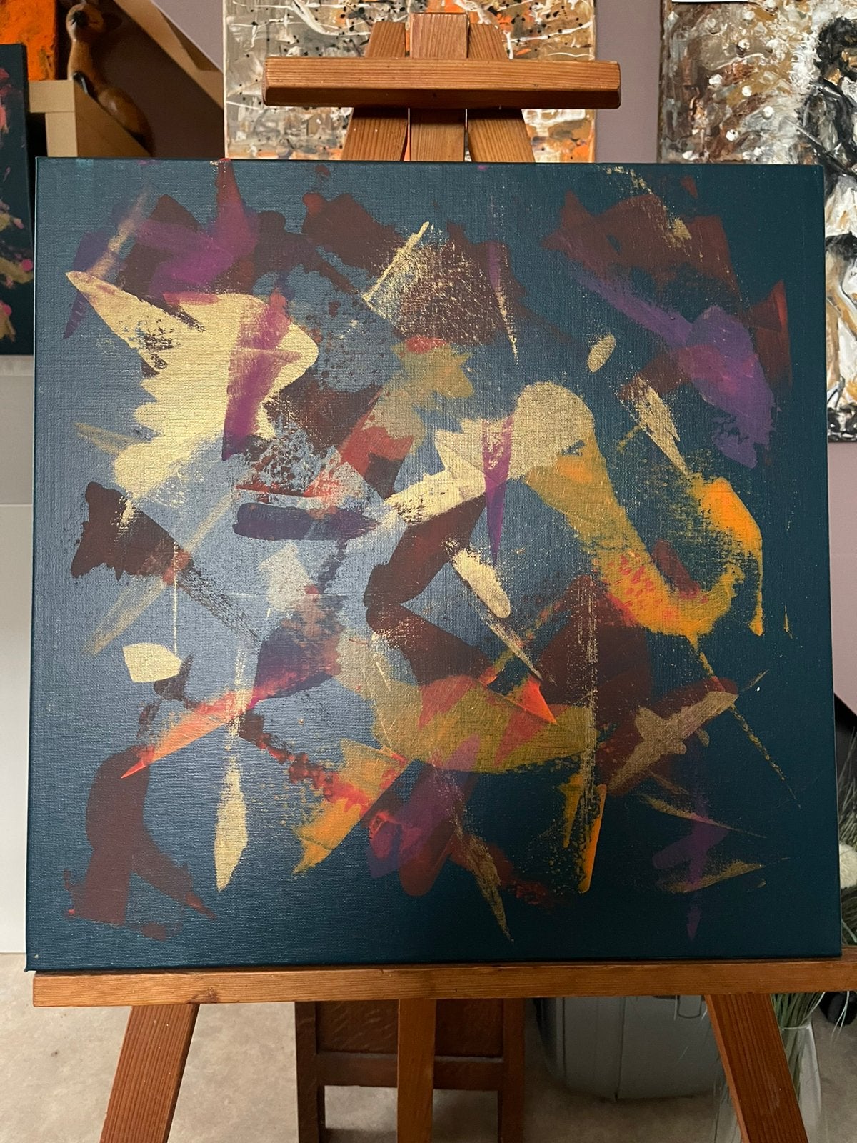Peinture abstraite aux accents dorés - Mk Art, Antiquités & Art, Art | Peinture | Abstraite, Enlèvement ou Envoi
