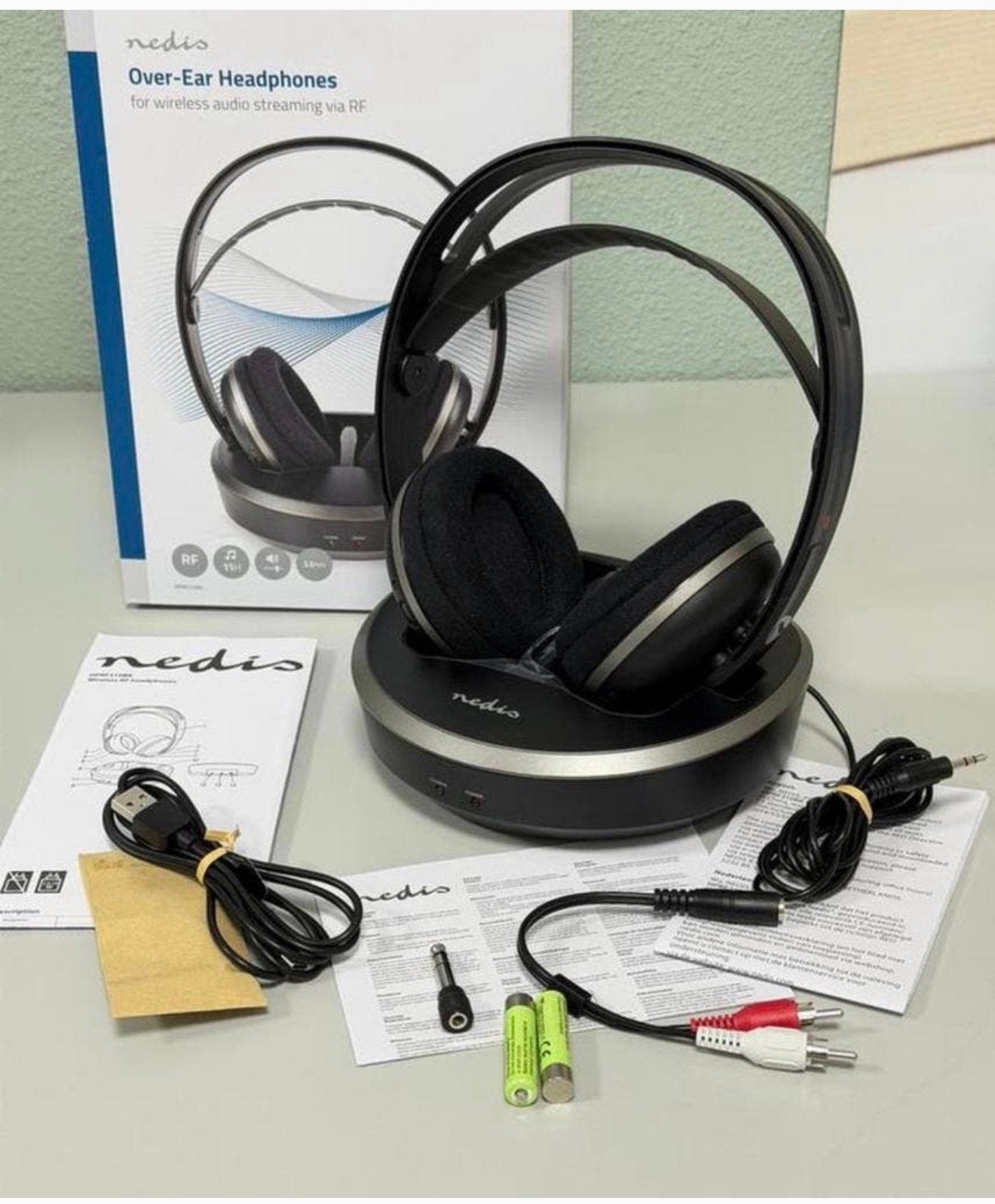 Casque TV sans fil Nedis RF 100m + station de charge, Neuf, Enlèvement ou Envoi, Casque gamer, Over-ear