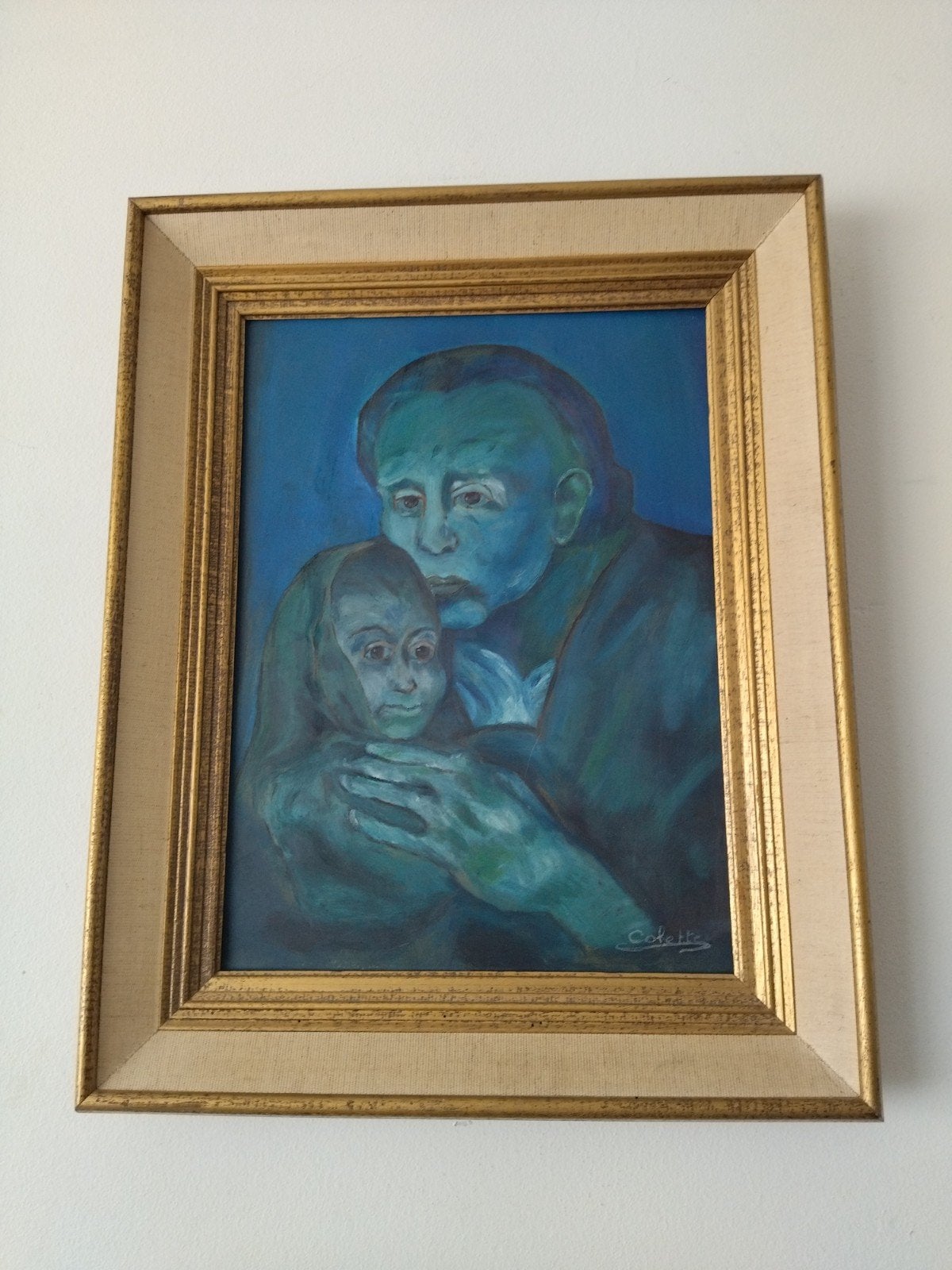 Tableau Vintage Années 60 70 Inspiration Période Bleue, Antiquités & Art, Art | Peinture | Classique, Enlèvement ou Envoi