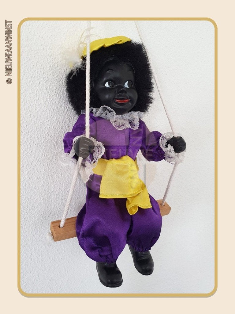 Nostalgische vintage etalage Piet pop schommel - paars/geel, Envoi, Comme neuf