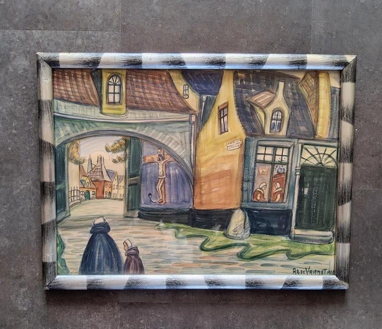 Aquarel Brugge 1933 door Armand De Vriendt (1898-1974), Antiek en Kunst, Kunst | Schilderijen | Klassiek, Ophalen of Verzenden