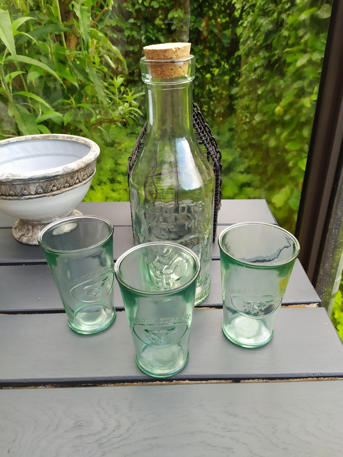 Set à eau/lait d'été français en vert. Verre Io, Antiquités & Art, Enlèvement ou Envoi