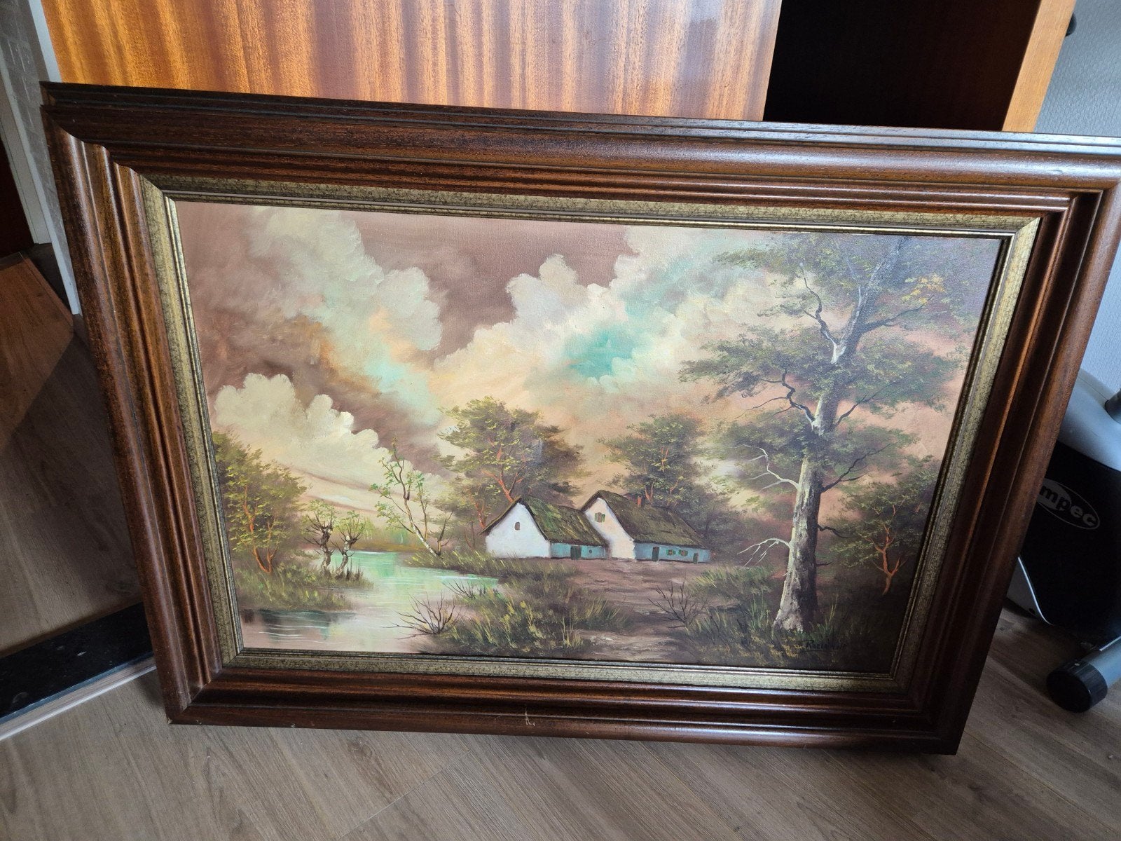 Peinture ancienne peinte, paysage avec ferme, Antiquités & Art, Enlèvement