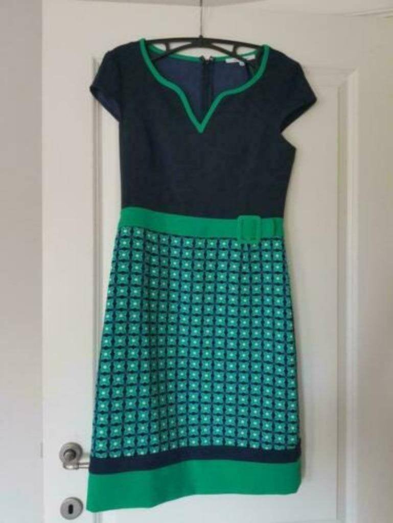 retro blauw / groen kleed van Lola en Lisa maat 36 of Smal, Kleding | Dames, Ophalen of Verzenden, Zo goed als nieuw, Knielengte