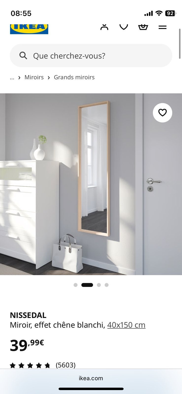 Miroir IKEA, Enlèvement, Utilisé