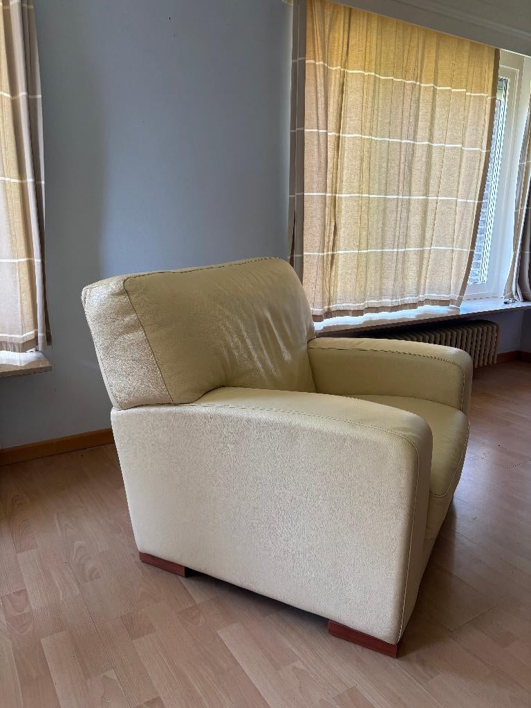 Set van 3 wit-/crèmekleurige leren zetels, Huis en Inrichting, Ophalen, Zo goed als nieuw, Leer