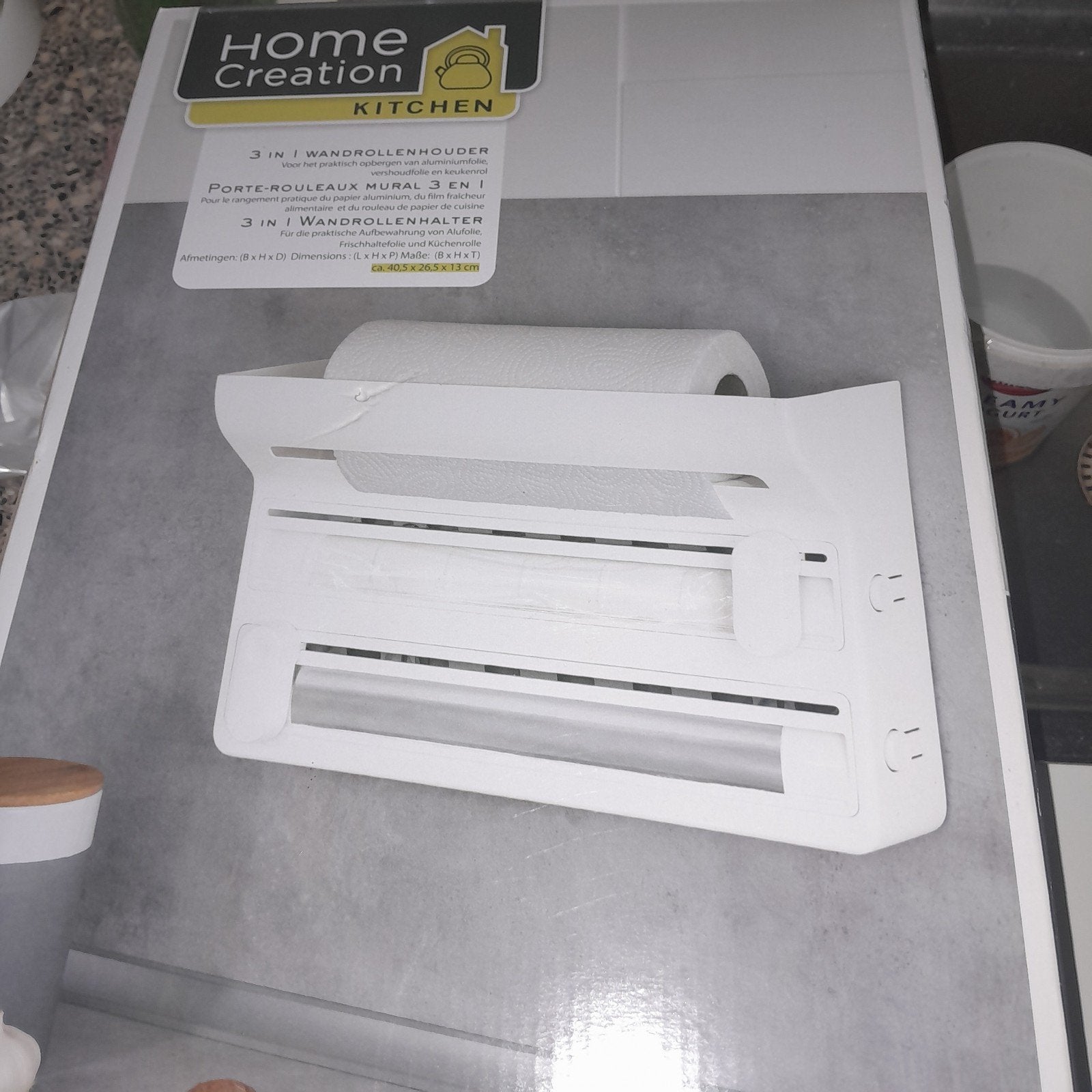 Neuf.Porte rouleau papier essui tout 3 en 1