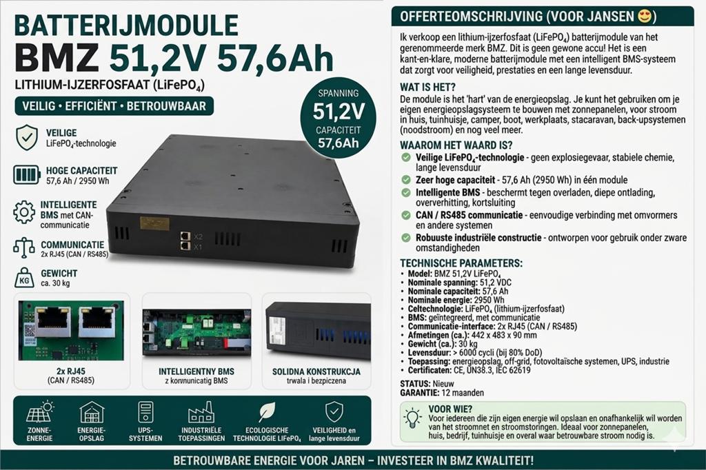 BMZ Professional ESS 10 kWh LiFePO4 Battery  51.2V 48.8Ah, Enlèvement ou Envoi, Comme neuf