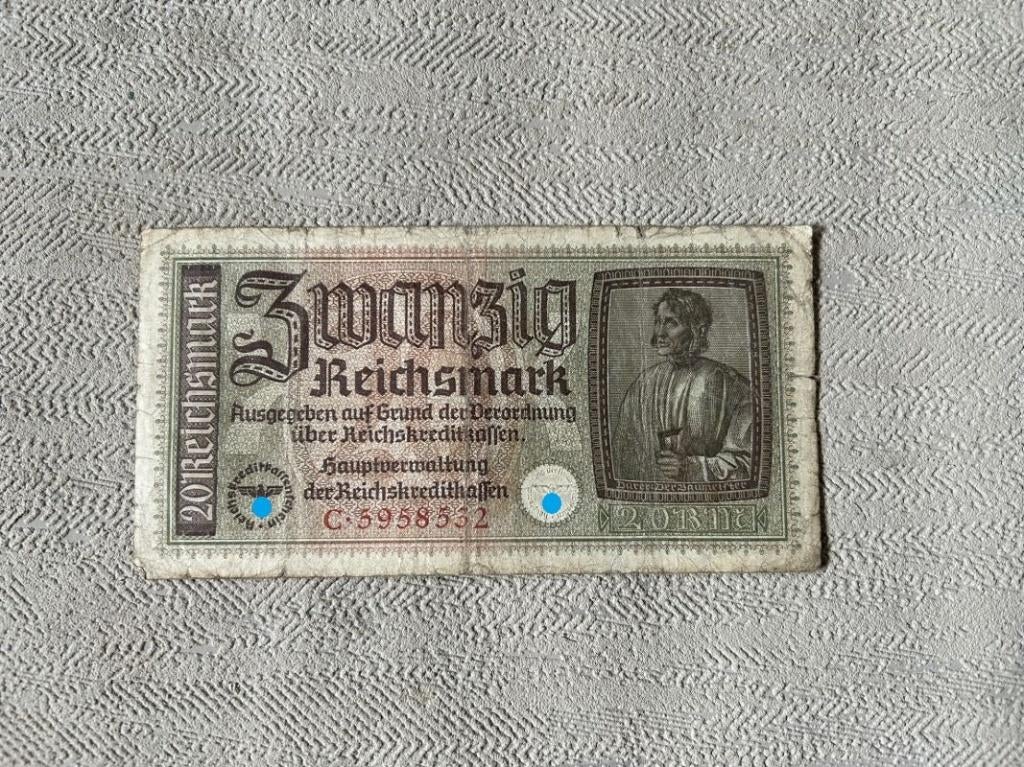 Duits bankbiljet bankbriefje van 20 Reichsmark - 1939 - wo2, Postzegels en Munten, Bankbiljetten | Europa | Niet-Eurobiljetten