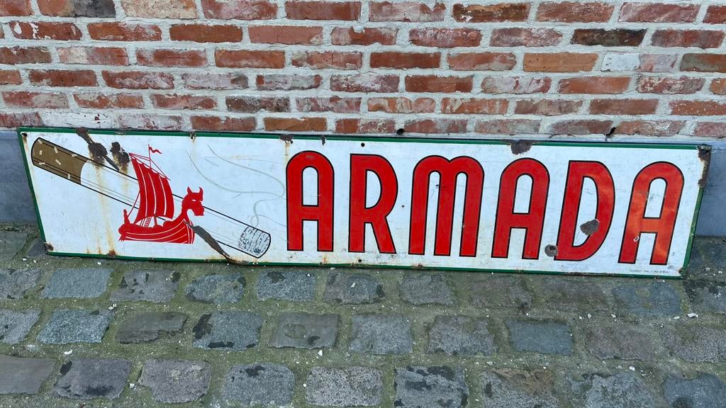 Emaille bord Armada, Verzamelen, Merken en Reclamevoorwerpen, Ophalen, Gebruikt, Reclamebord