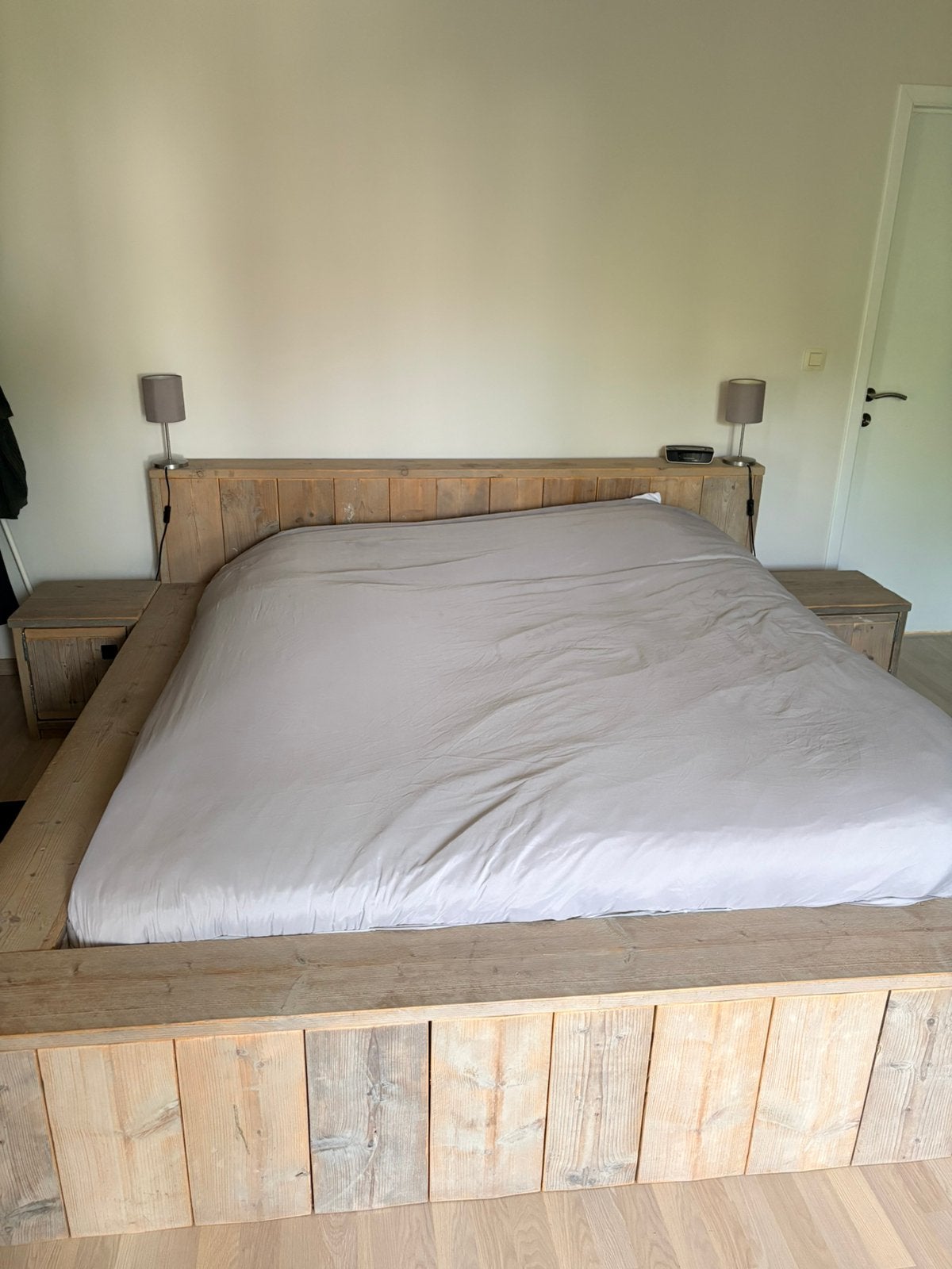 Tweepersoonsbed steigerhout, Ophalen, Gebruikt, Steigerhout, Tweepersoons