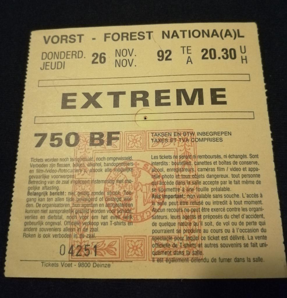 Tickets Extreme + Thunder (III Sides to Every Story) 1992, Envoi