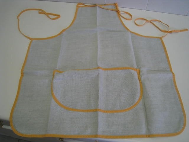 Vintage jaren 60 keukenschort, grijs met oranje afgeboord., Huis en Inrichting, Keuken | Textiel, Ophalen, Grijs