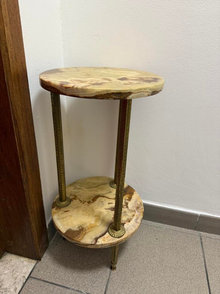 Vintage marmeren bijzettafel met messing, Huis en Inrichting, Ophalen, Zo goed als nieuw