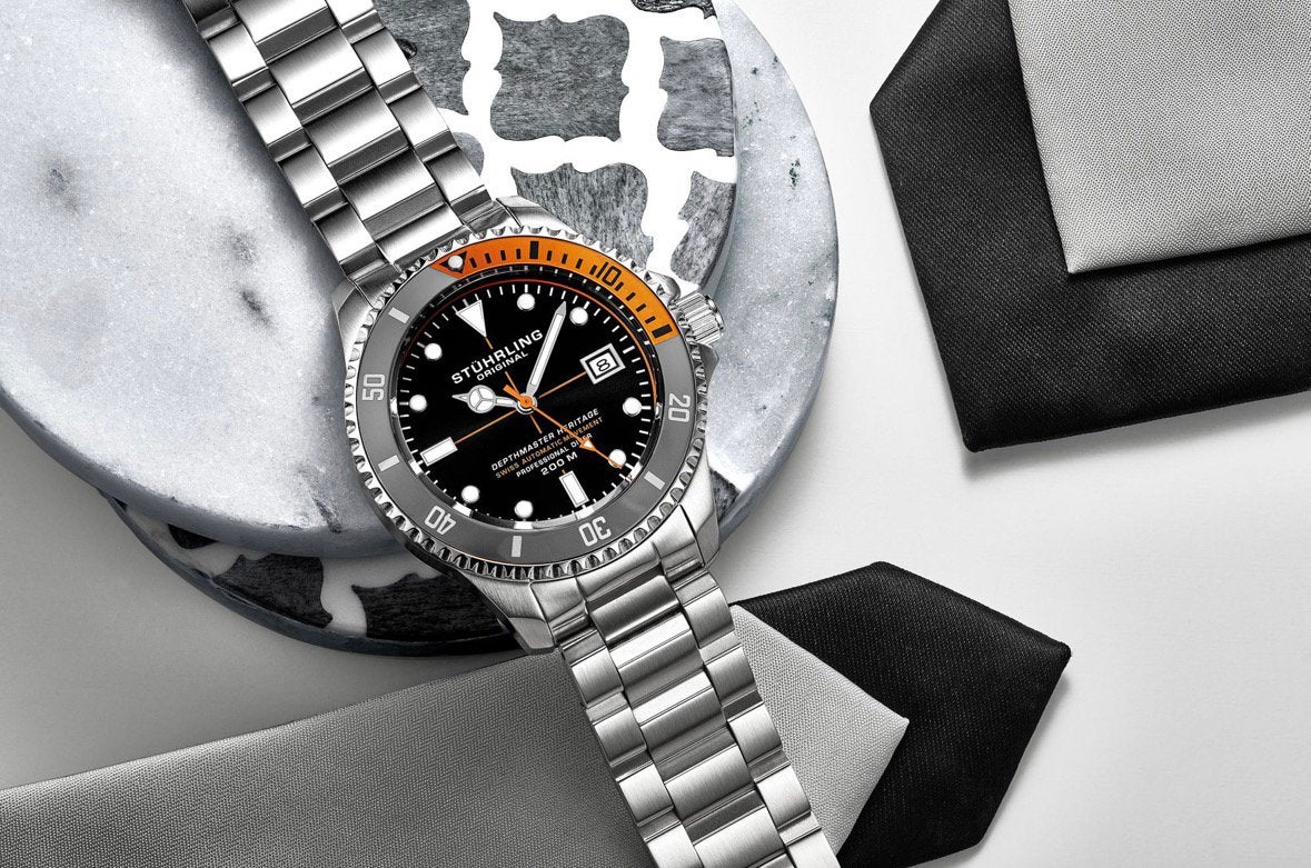 Stührling Depthmaster, Bijoux, Sacs & Beauté, Montres | Hommes, Autres marques, Enlèvement ou Envoi, Acier, Acier
