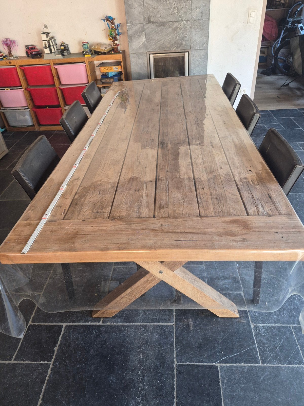 tafel in teak met 6 lederen stoelen, Enlèvement
