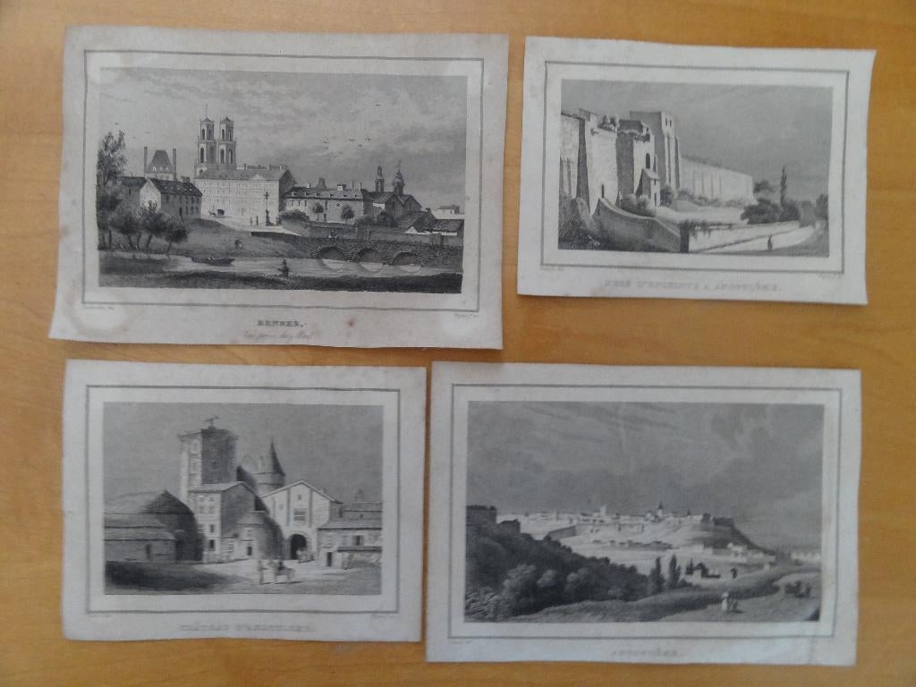 4 staalgravures door Eugène Nyon , dit le Jeune, Verzenden, Landschap, Gravure, 1700 - 1799