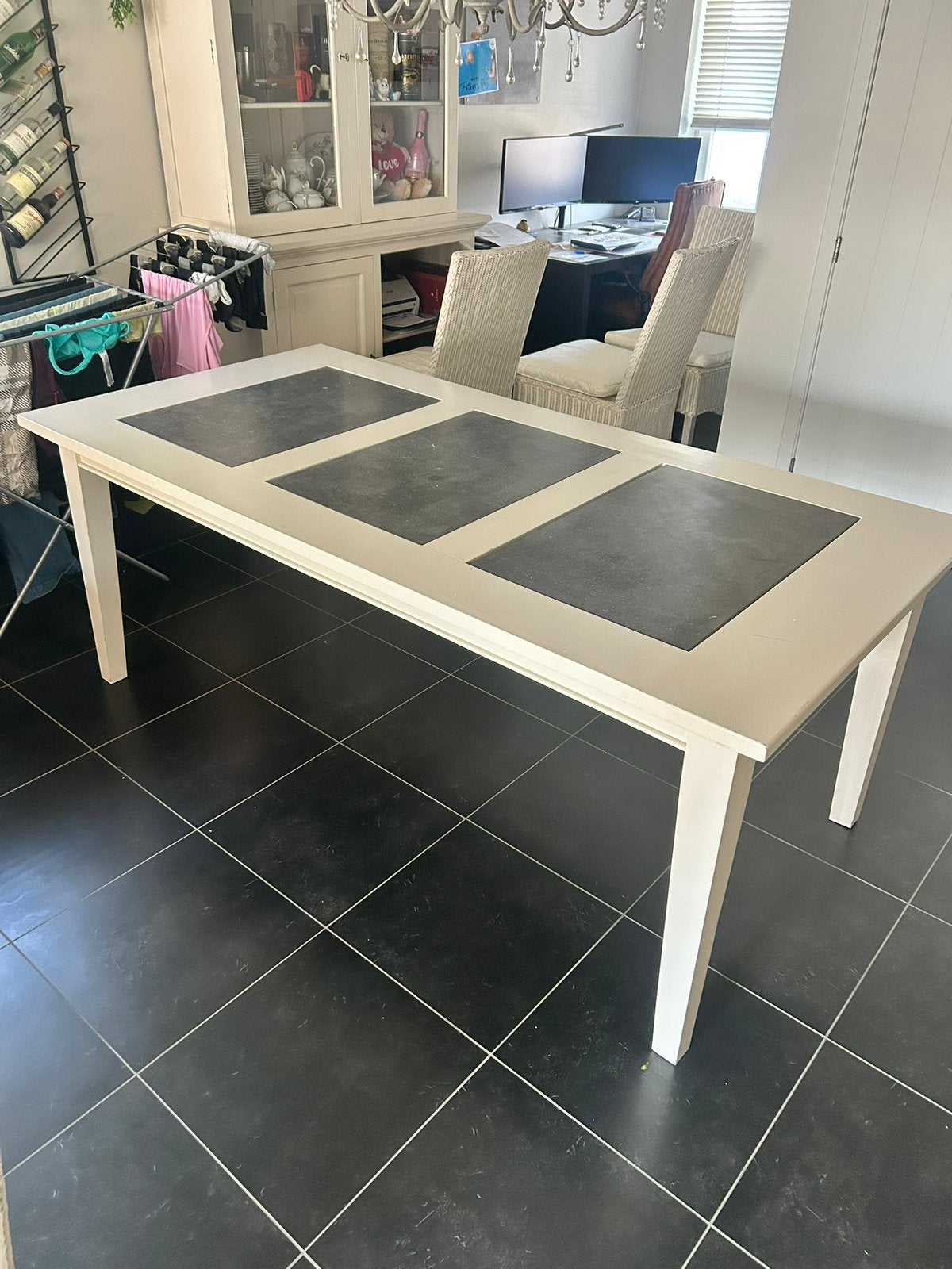 Table en chêne avec incrustation en pierre naturelle, 150 à 200 cm, Cinq personnes ou plus, Rustiek, 100 à 150 cm
