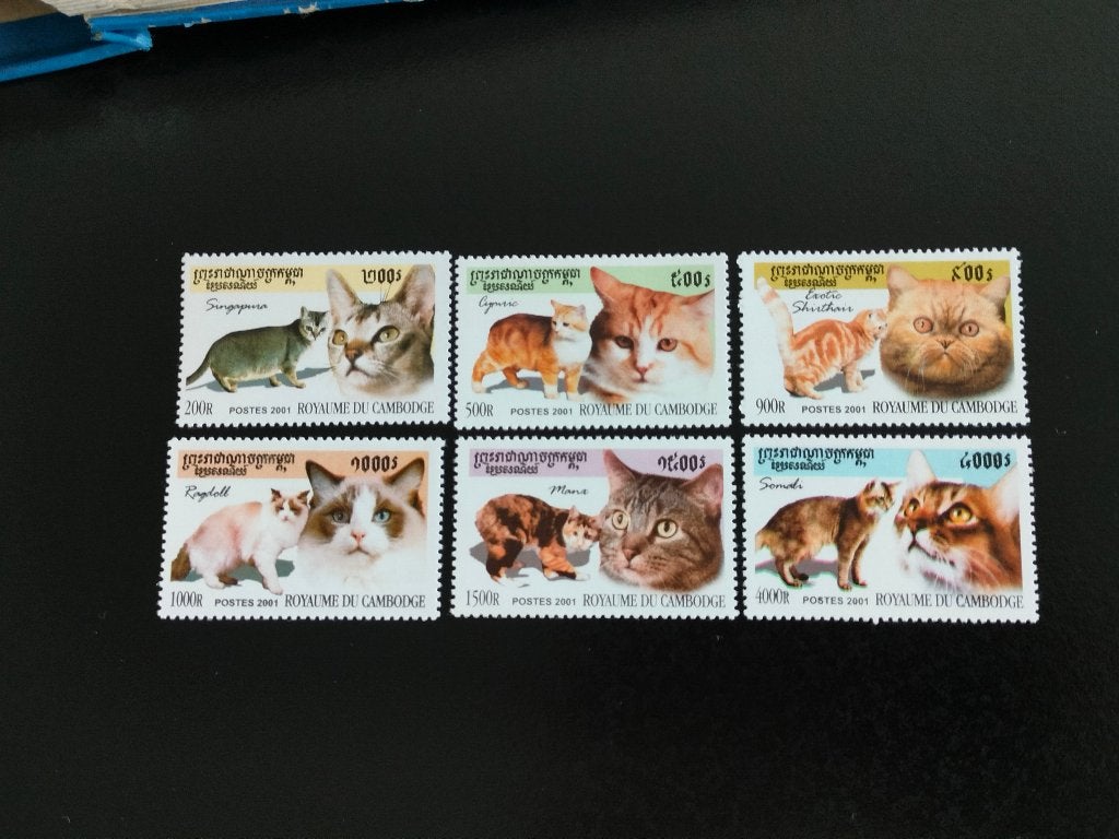 Cambodge 2001 - chats **, Envoi, Non oblitéré, Asie du Sud Est