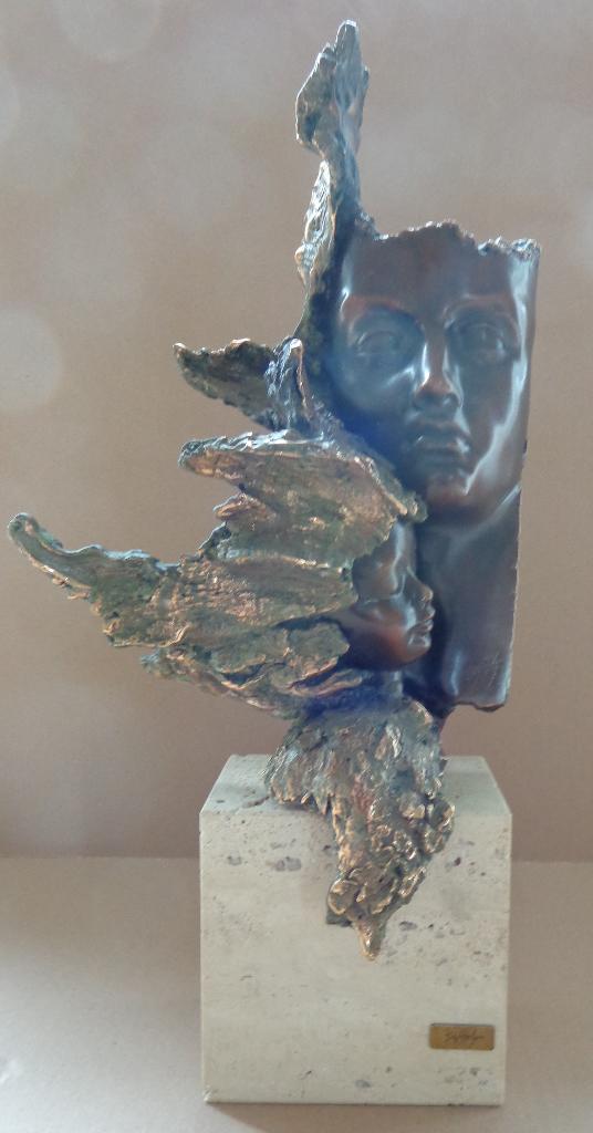 BORGHESE / MOEDERSCHAP / SCULPTUUR BRONS / H=47cm / SIG, Statue, Patiné, Brons, Enlèvement