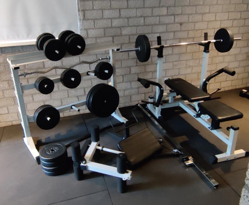 Universele Halterbank wit Complete Set kunststof, Sport en Fitness, Ophalen of Verzenden