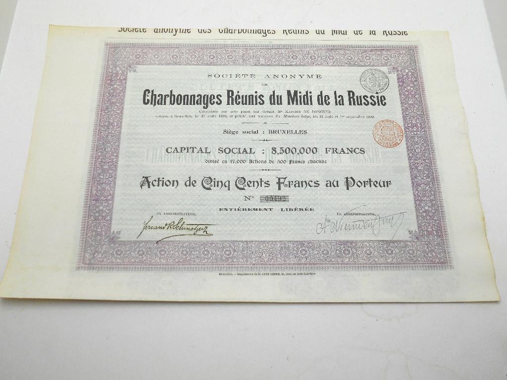 action "Charbonnages du midi de la Russie " 1899, Enlèvement ou Envoi, Avant 1920, Action
