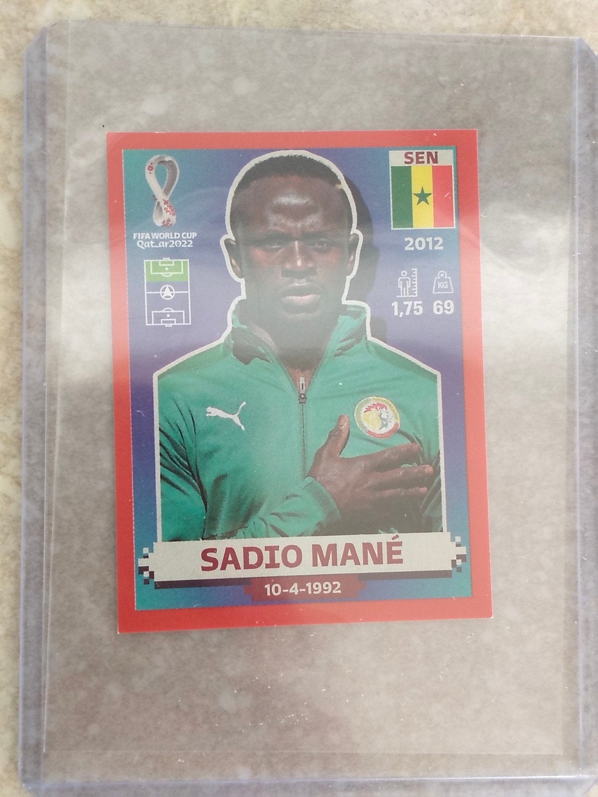 Panini sticker WK Qatar Sadio Mane rode rand, Ophalen of Verzenden, Sticker