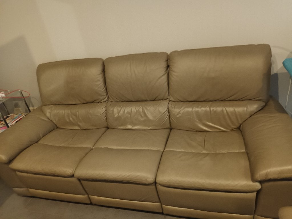 2 Canapés en cuir couleur taupe, Maison & Meubles, Canapés | Salons, 200 à 250 cm, Banc droit, Enlèvement, Utilisé