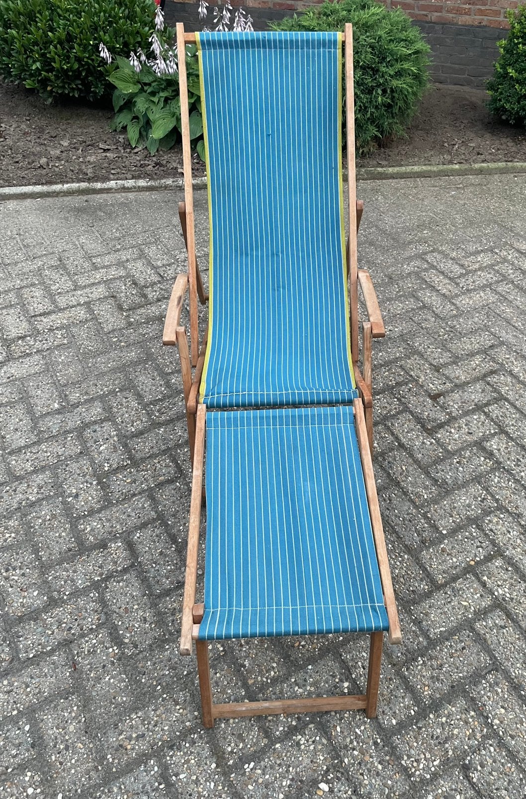 Vintage ligstoel, deckchair, strandstoel, Tuin en Terras, Ophalen, Gebruikt, Hout, Verstelbaar