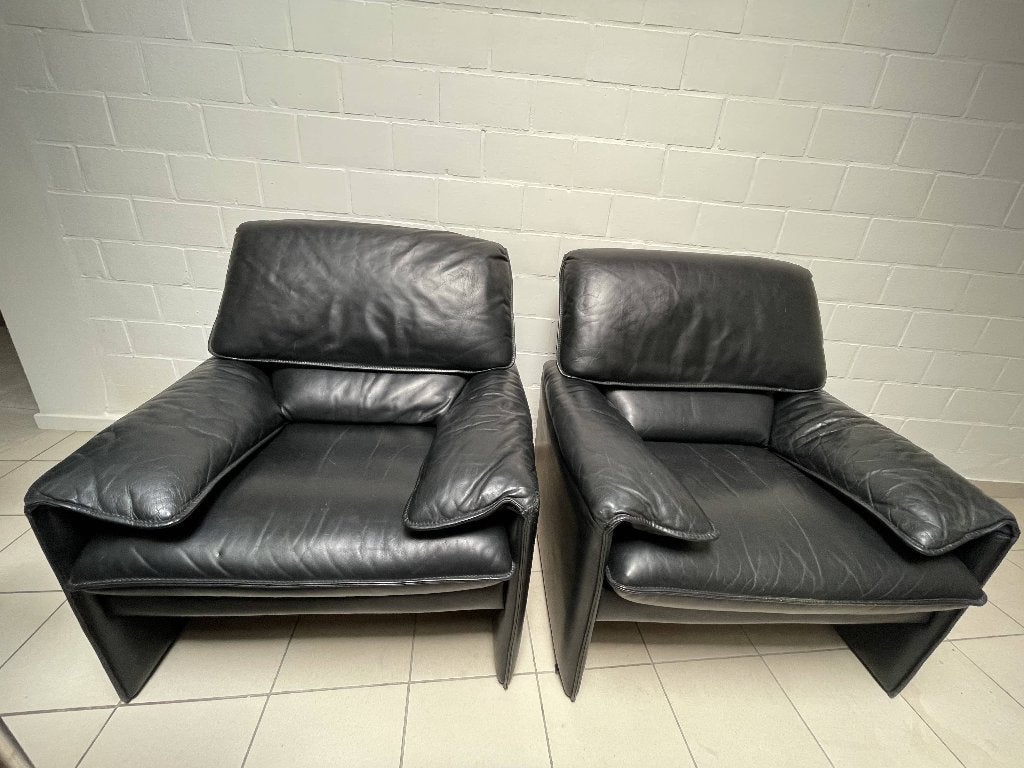 Set van 2 Vintage Leolux Lederen Fauteuils, 75 à 100 cm, Enlèvement, Cuir, Mid Century