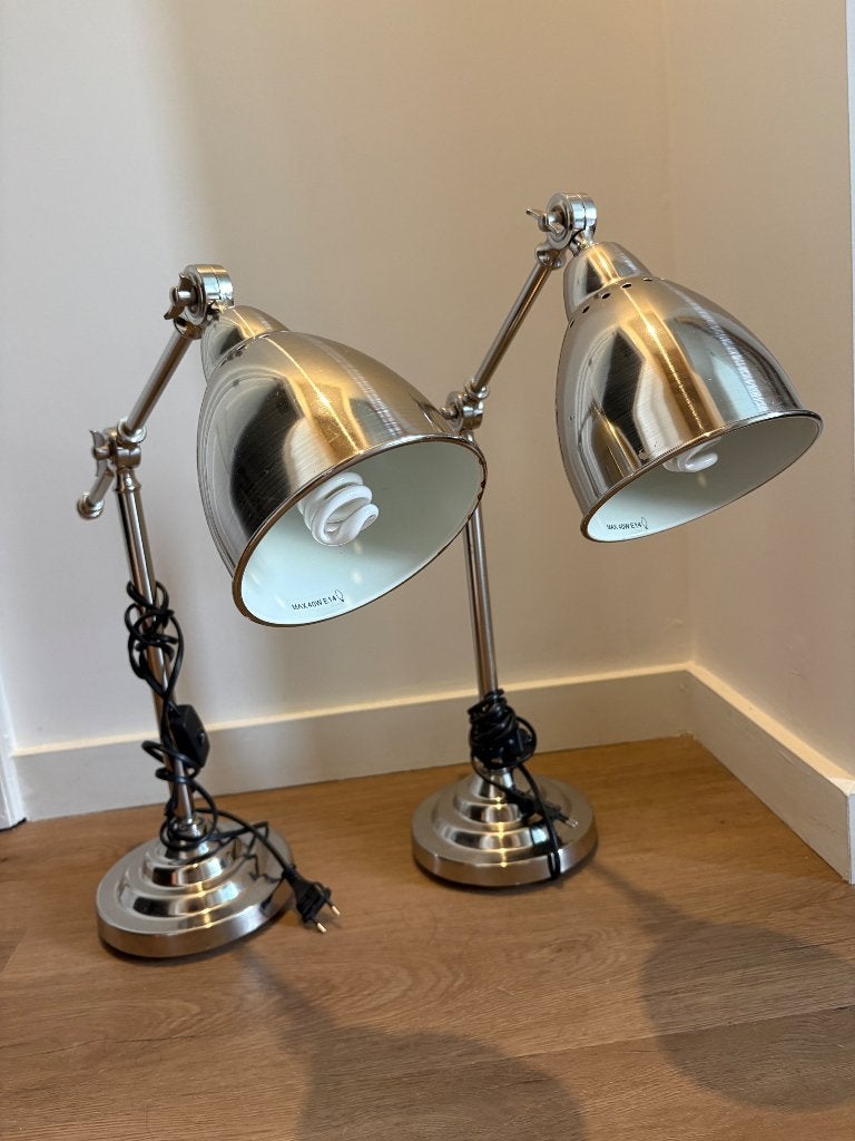 Set van 2 IKEA B0415 Barometer lamp, chroomkleur vintage, Ophalen, Inclusief lichtbron, Bureaulamp, Gebruikt