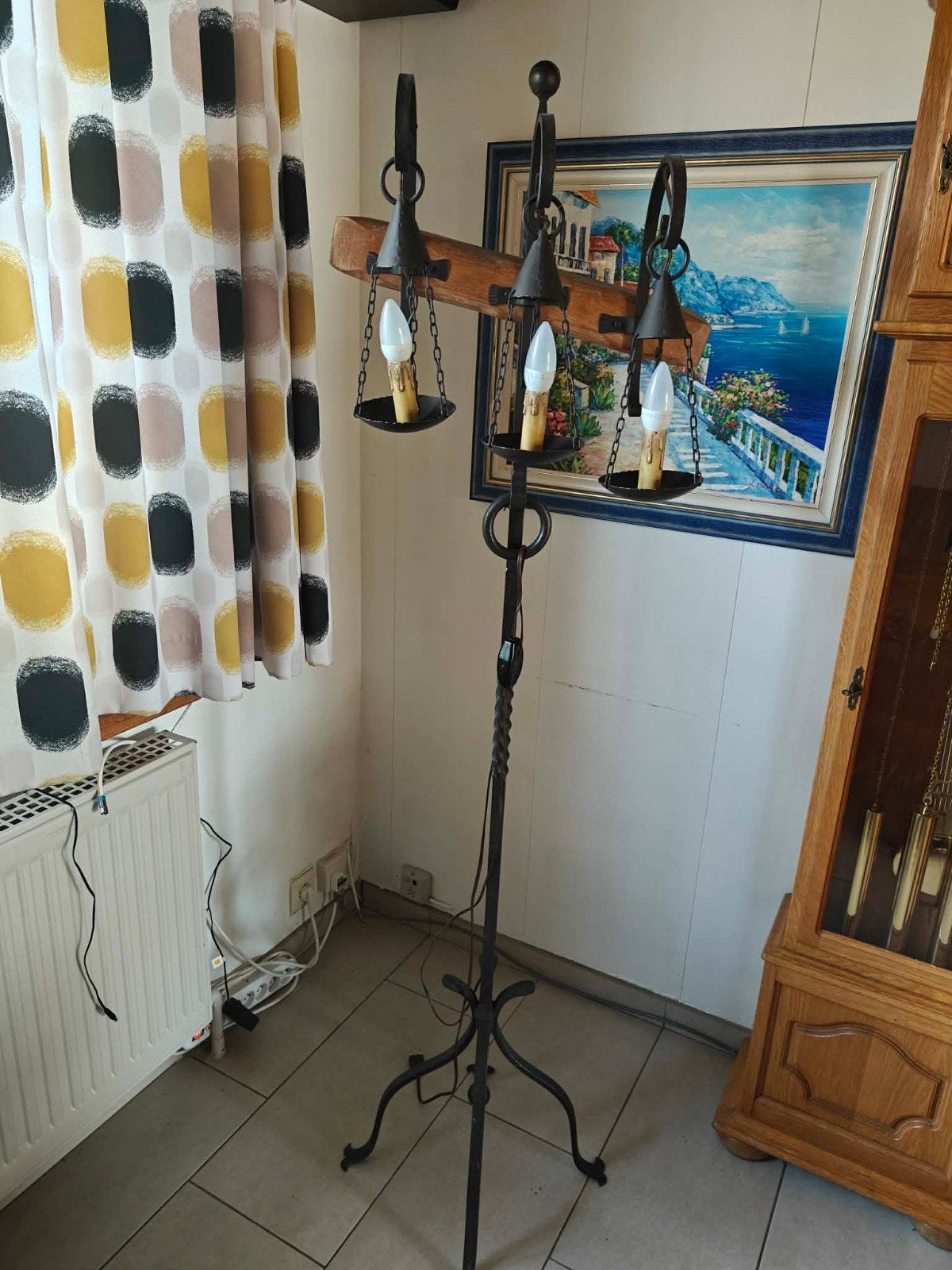 Lampe sur pied en bois et fer forgé, Enlèvement, Utilisé, Bois