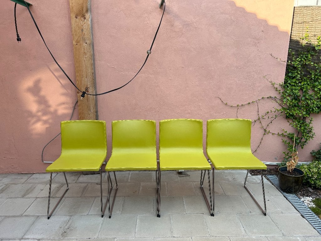 4 lederen Ikea Bernhard stoelen, limoengroen, Maison & Meubles, Chaises, Autres couleurs, Comme neuf, Enlèvement, Cuir