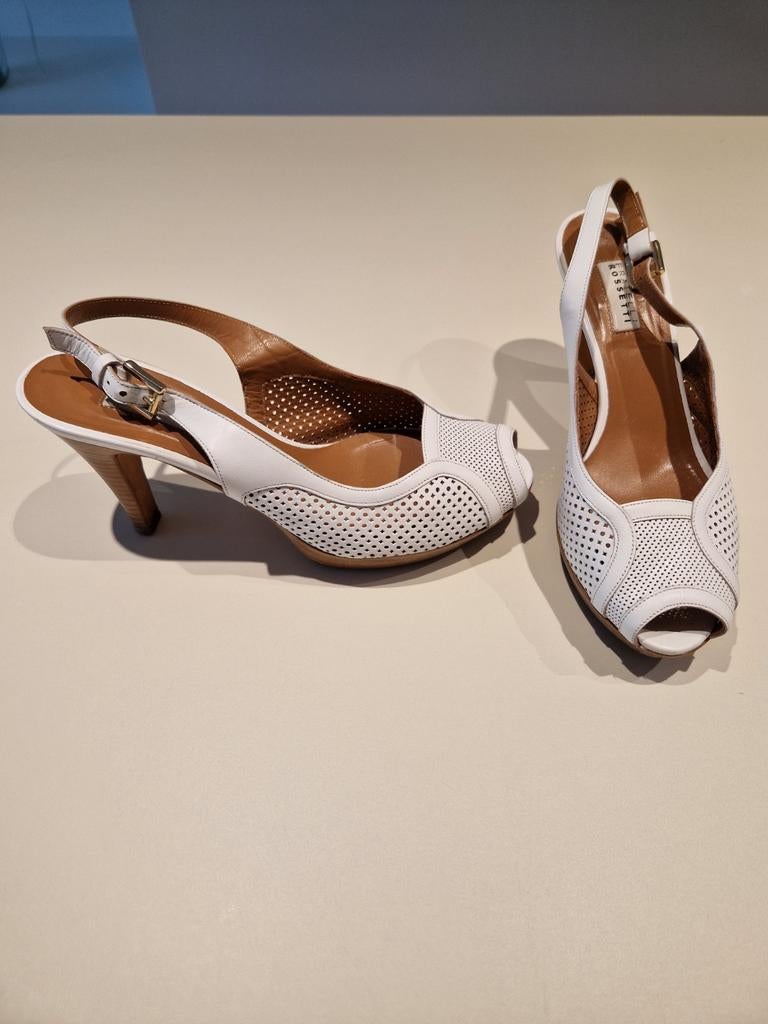 Fratelli Rossetti witte lederen schoenen met hak maat 37,5, Fratelli Rossetti, Wit, Ophalen of Verzenden, Schoenen met hoge hakken